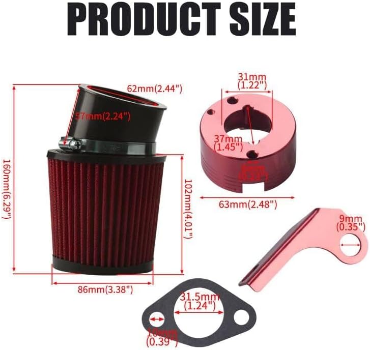 MRELC Air Filter Adapter Jet Kit for Predator 301cc 420cc 11hp 13hp 15hp GX340 GX390 389cc Stage 1 Mini Bike Parts Go Kart Golf Cart Lawnmower Water Pump Pressure Washer Generator OHV Engine (Red) - Image 5
